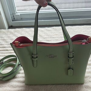 Coach Mint Green Tote Bag with Pink Interior
